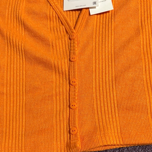 Orange Ribbed Button-Up Cardigan - Picture 3 of 8